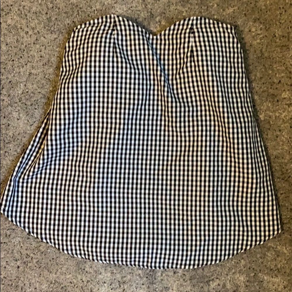 Black and white gingham strapless top